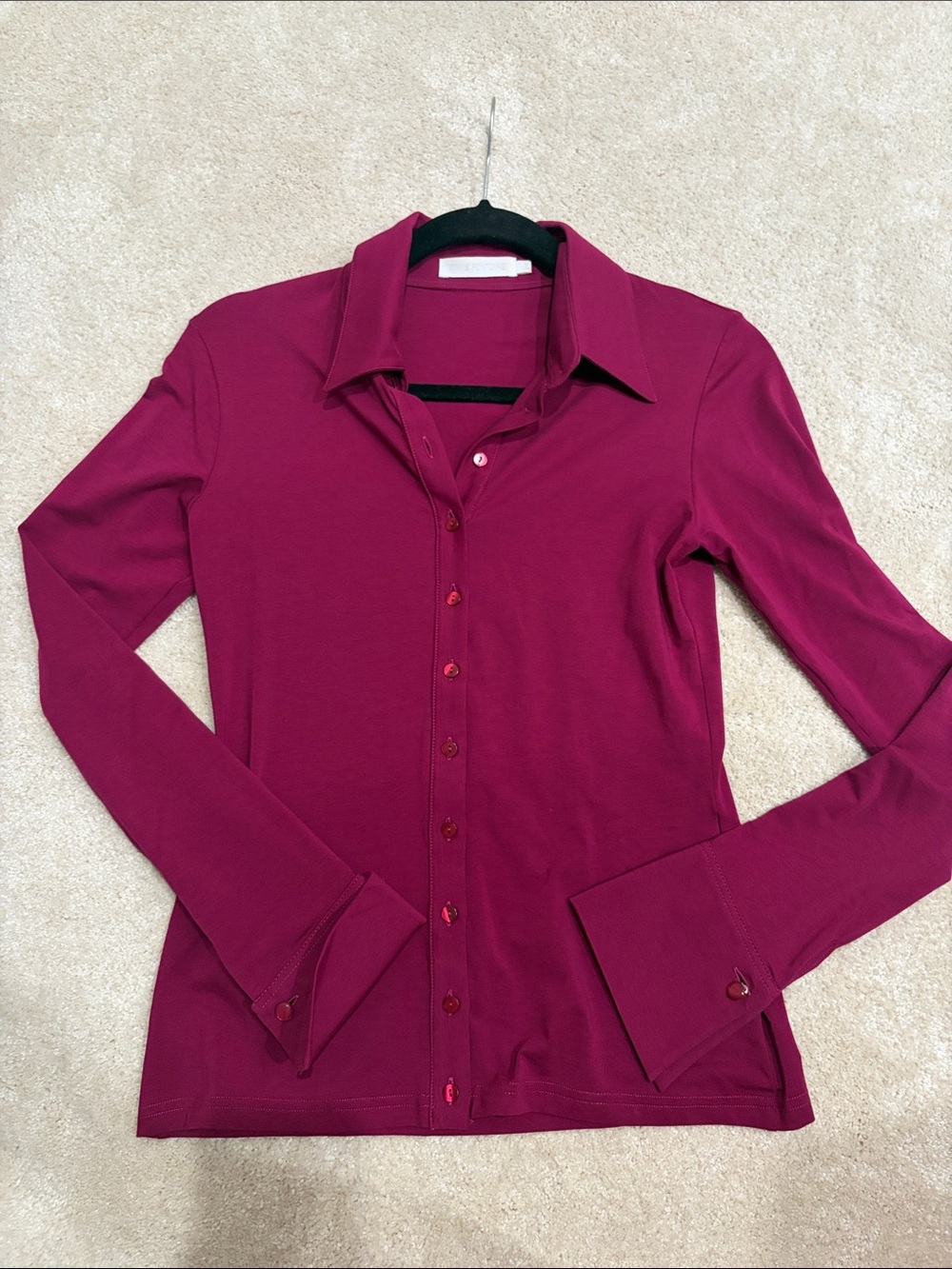Anne Fontaine Women’s Long-Sleeve French Cuff Blouse in Magenta